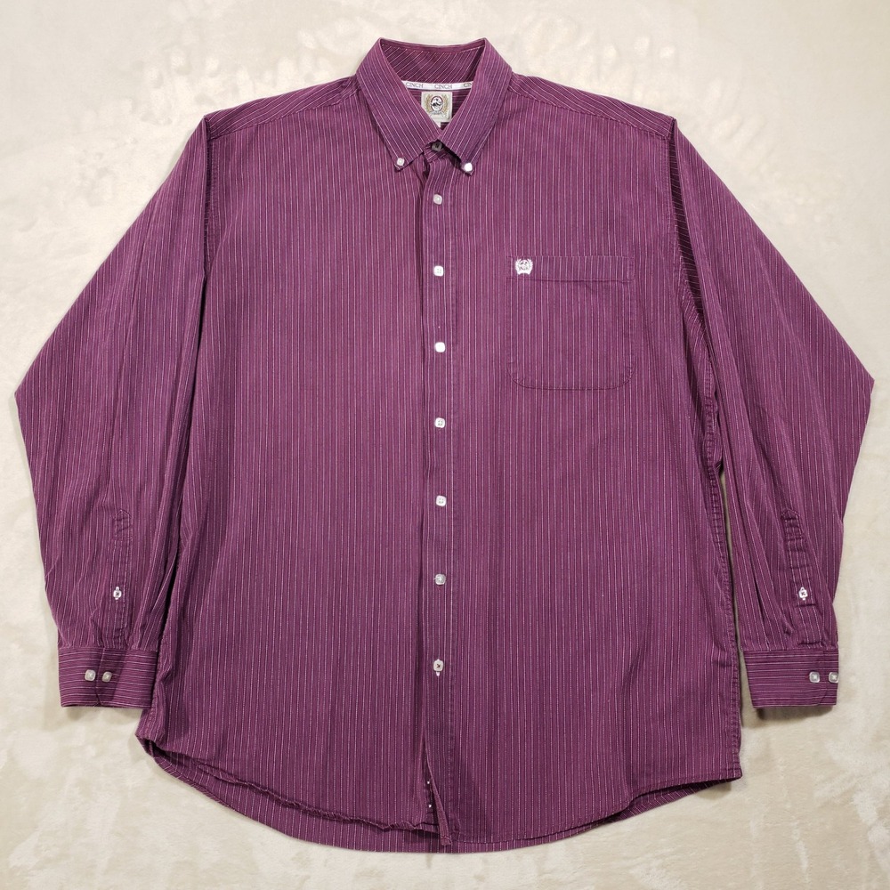 Cinch Button Down Shirt Mens Large Purple Pinstripe Western Long Sleeve‎ Classic